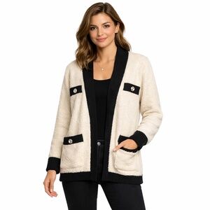 🤍 Rachel Zoe Black & Ivory Fuzzy Cardigan Sweater